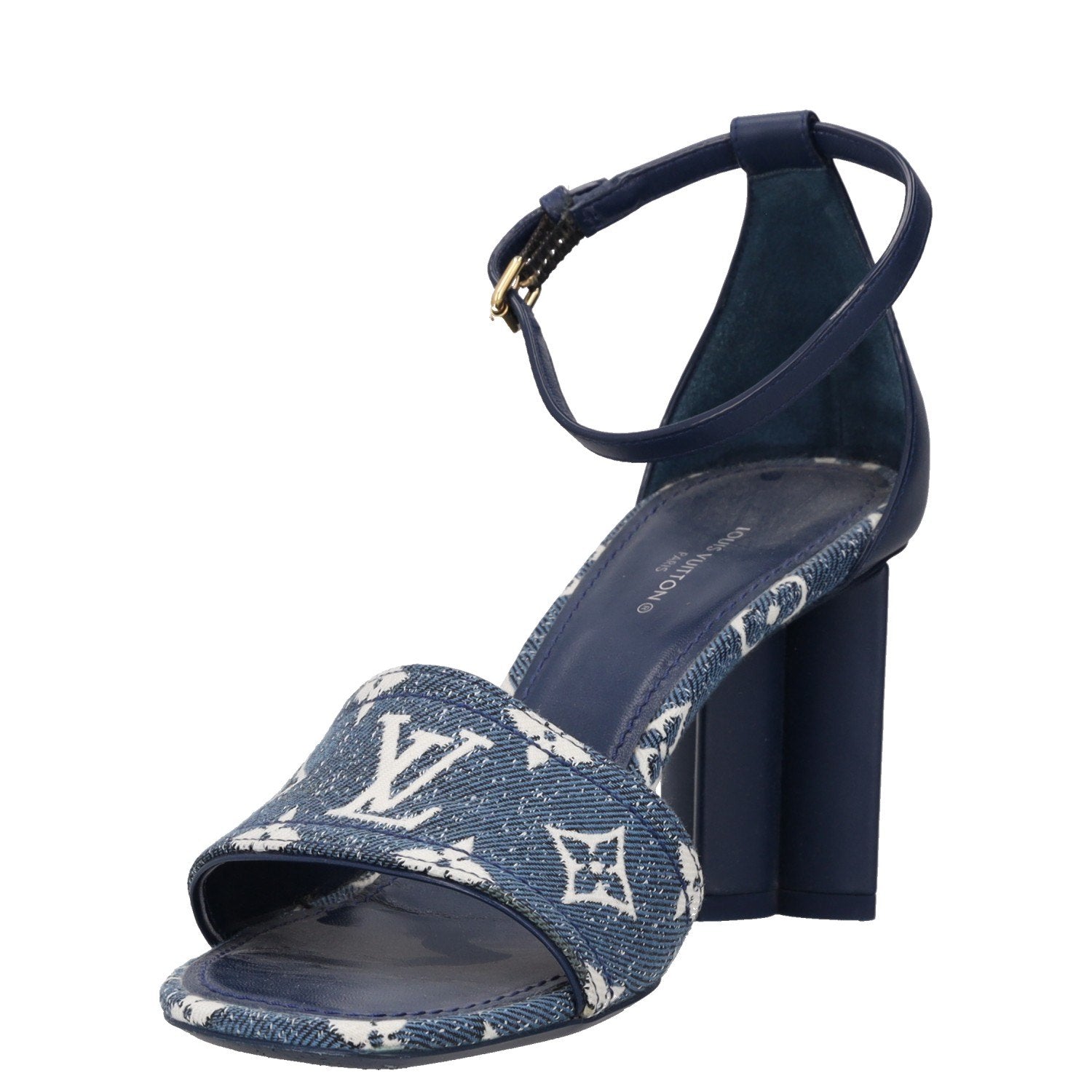 Louis Vuitton Navy blue Denim with leather accents Heeled Shoes