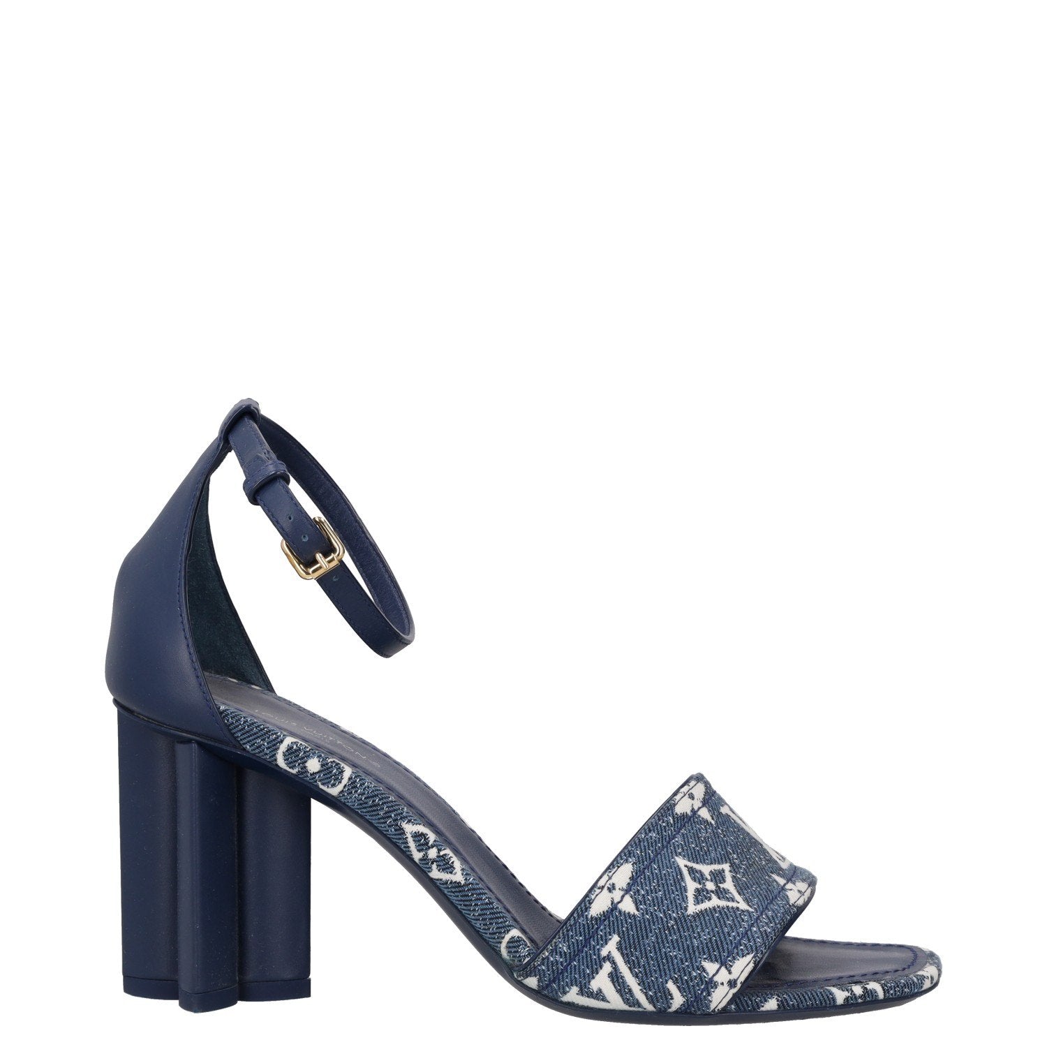 Louis Vuitton Navy blue Denim with leather accents Heeled Shoes
