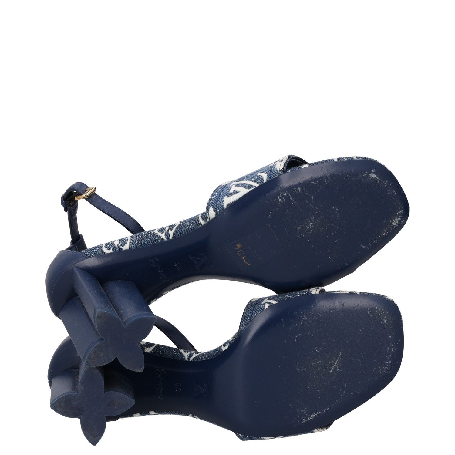 Louis Vuitton Navy blue Denim with leather accents Heeled Shoes
