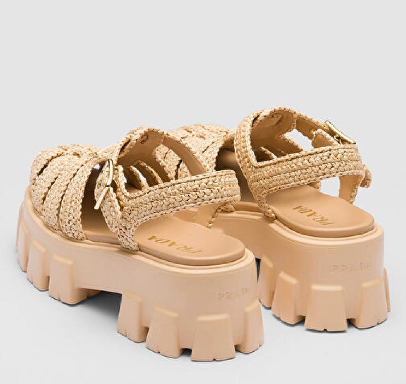 Prada Beige Crochet/Straw-like Sandals