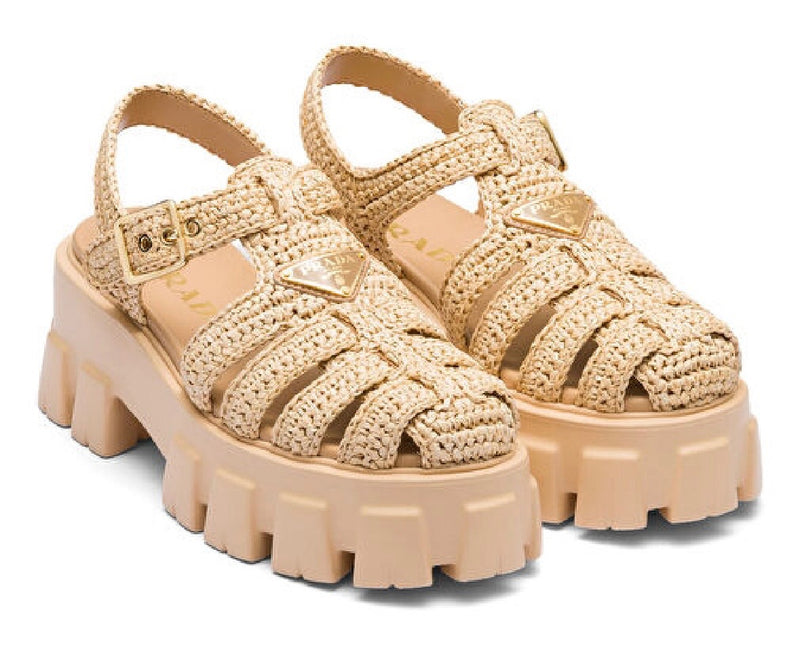 Prada Beige Crochet/Straw-like Sandals