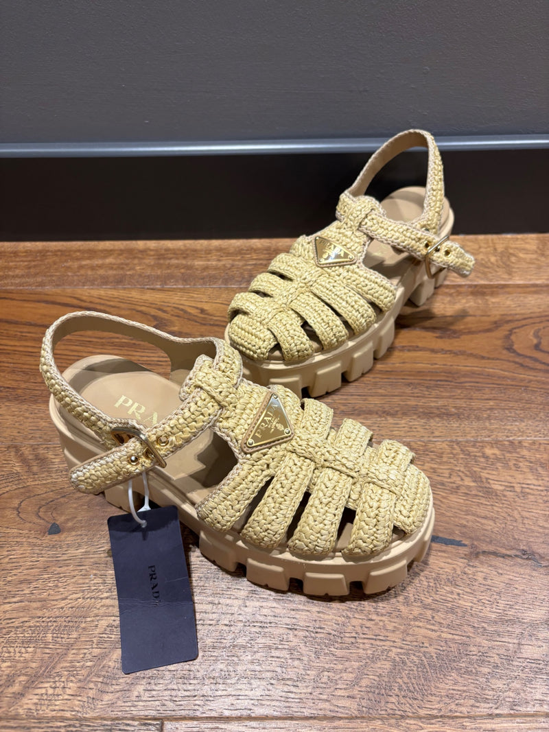Prada Beige Crochet/Straw-like Sandals