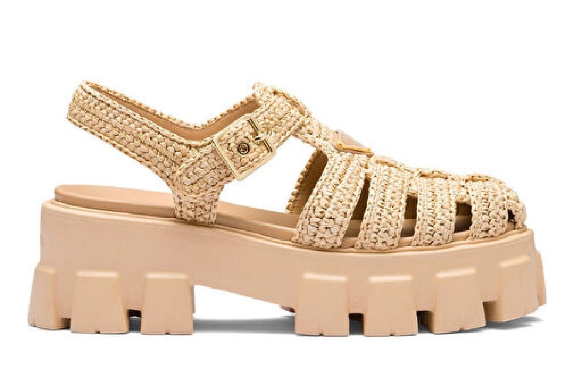 Prada Beige Crochet/Straw-like Sandals