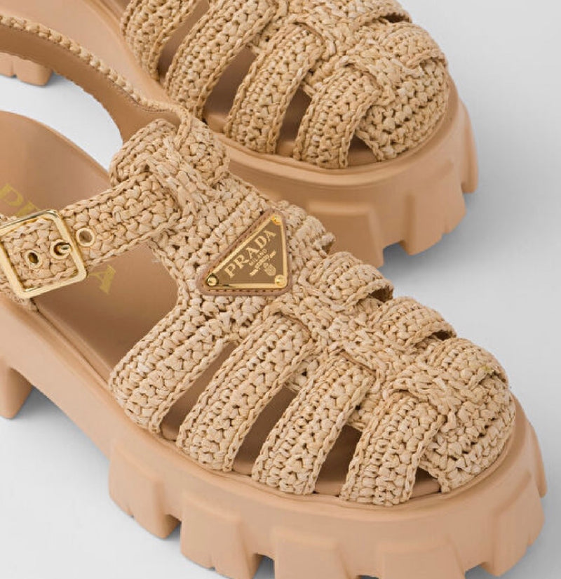 Prada Beige Crochet/Straw-like Sandals