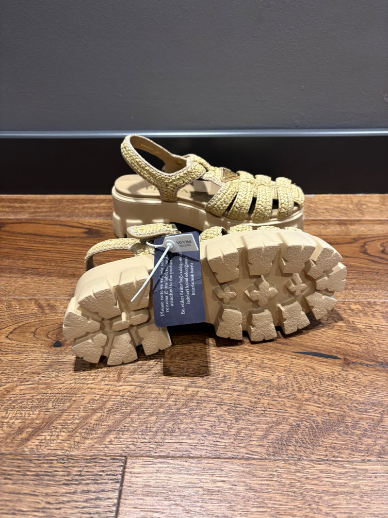 Prada Beige Crochet/Straw-like Sandals