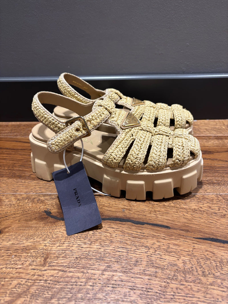 Prada Beige Crochet/Straw-like Sandals