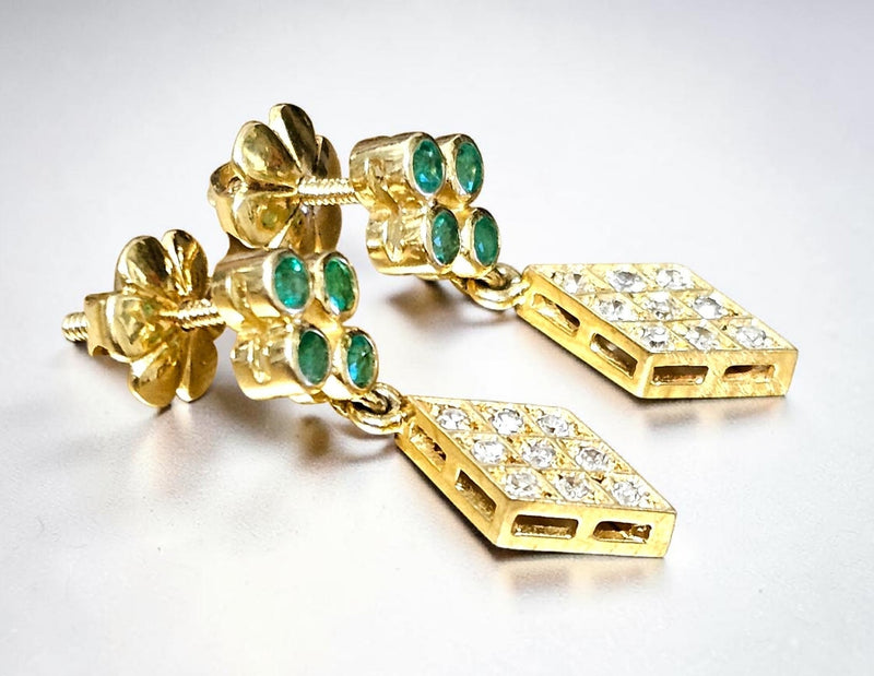 Diamond & Emerald drop earrings 14ct gold
