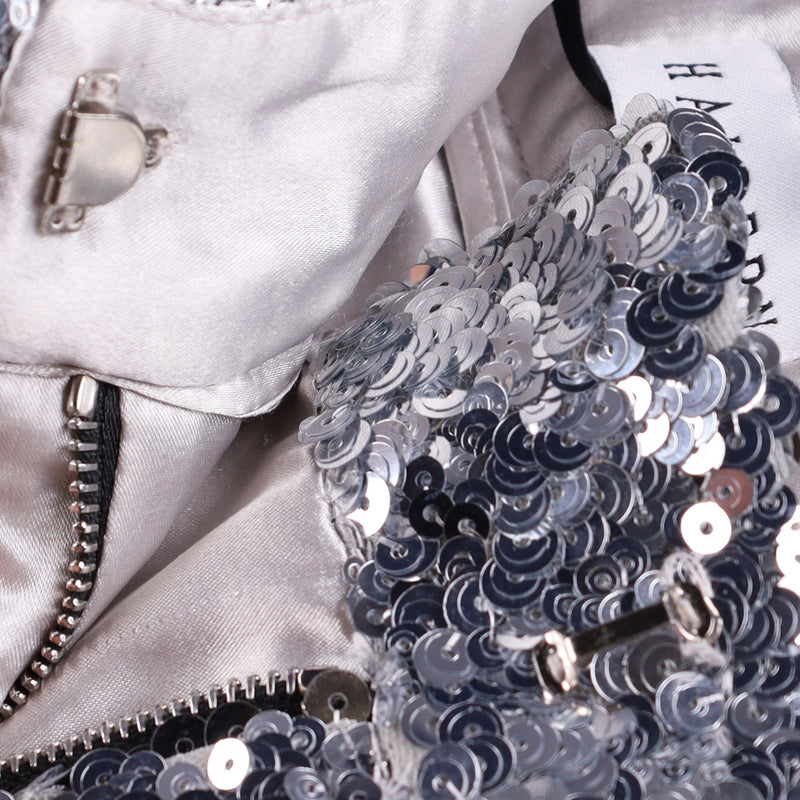 Halpern Silver Sequin Stovepipe Trousers