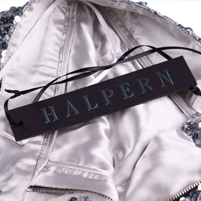 Halpern Silver Sequin Stovepipe Trousers