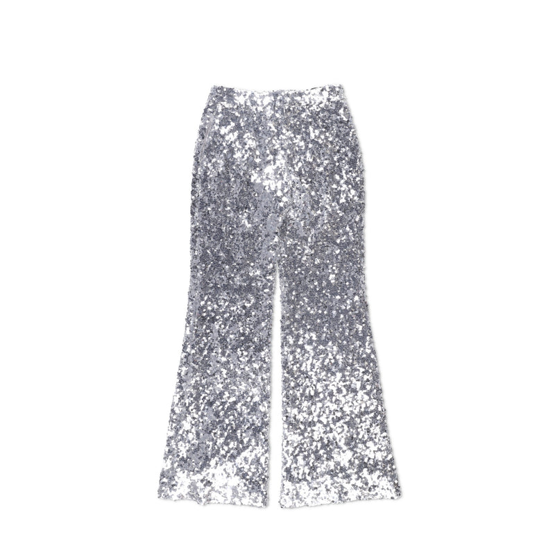 Halpern Silver Sequin Stovepipe Trousers