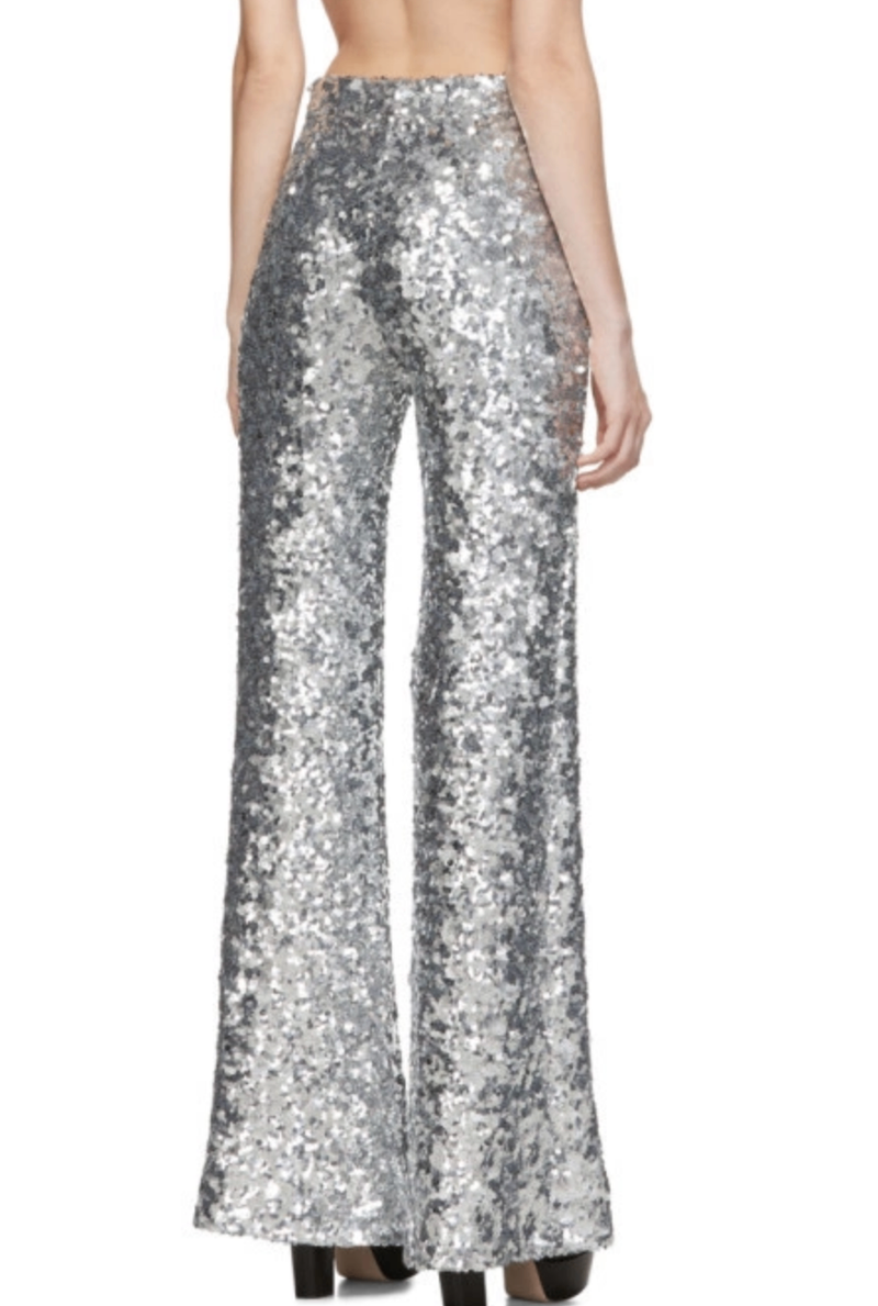 Halpern Silver Sequin Stovepipe Trousers