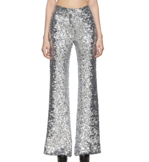 Halpern Silver Sequin Stovepipe Trousers