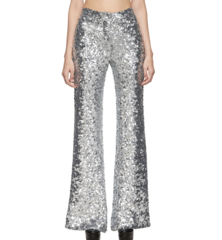 Halpern Silver Sequin Stovepipe Trousers
