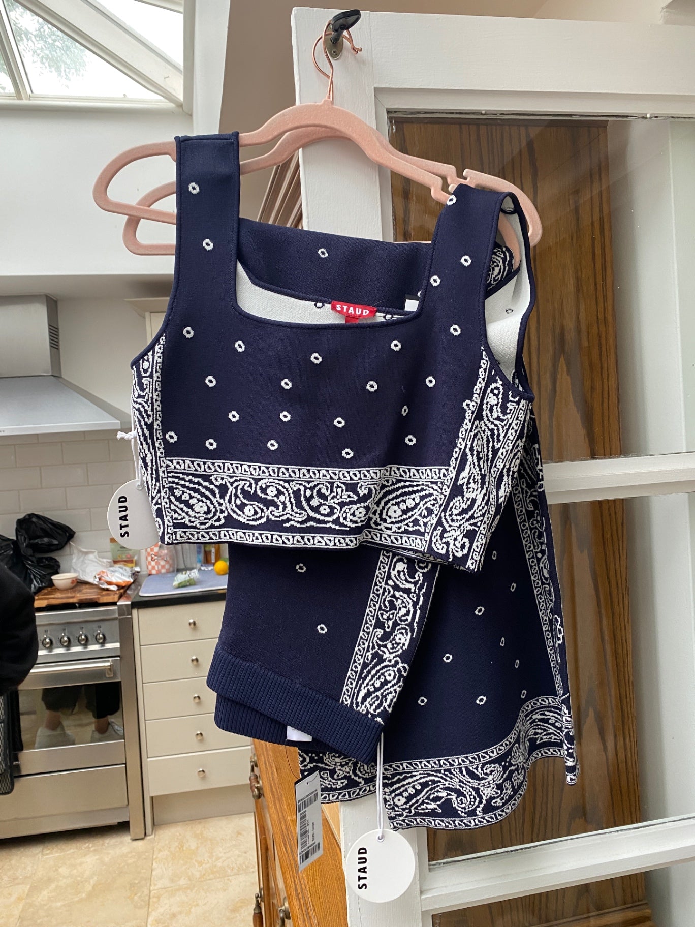 STAUD Navy blue and white Viscose / Nylon knit Clothing
