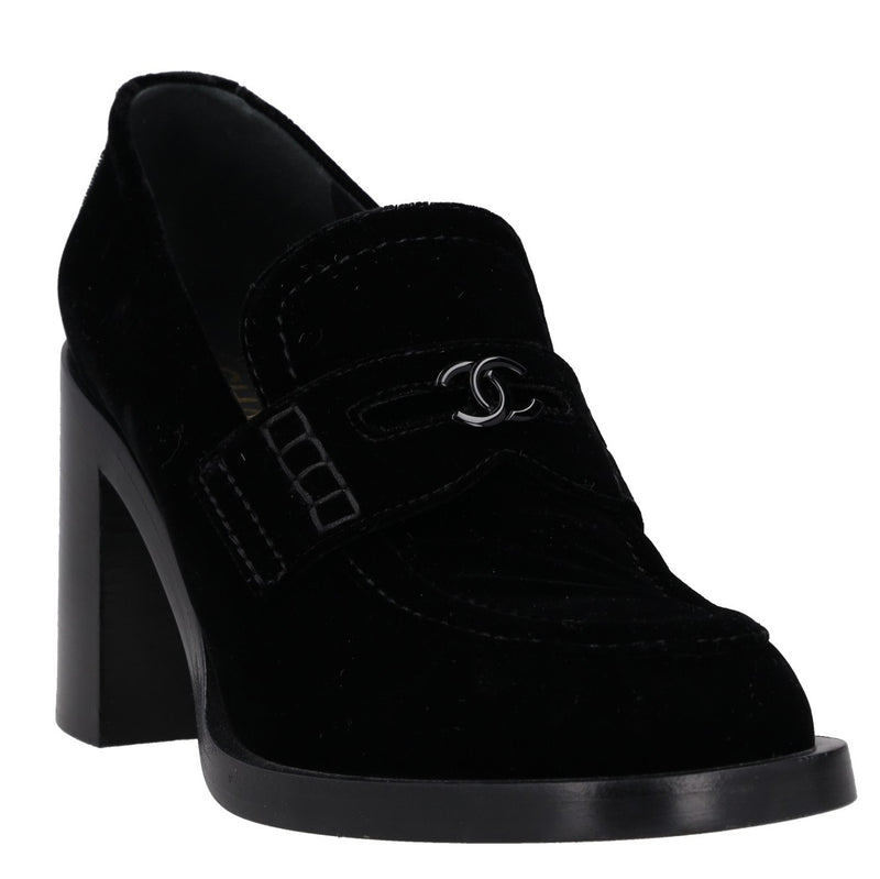 Chanel Velvet Block-Heel Loafer Pumps