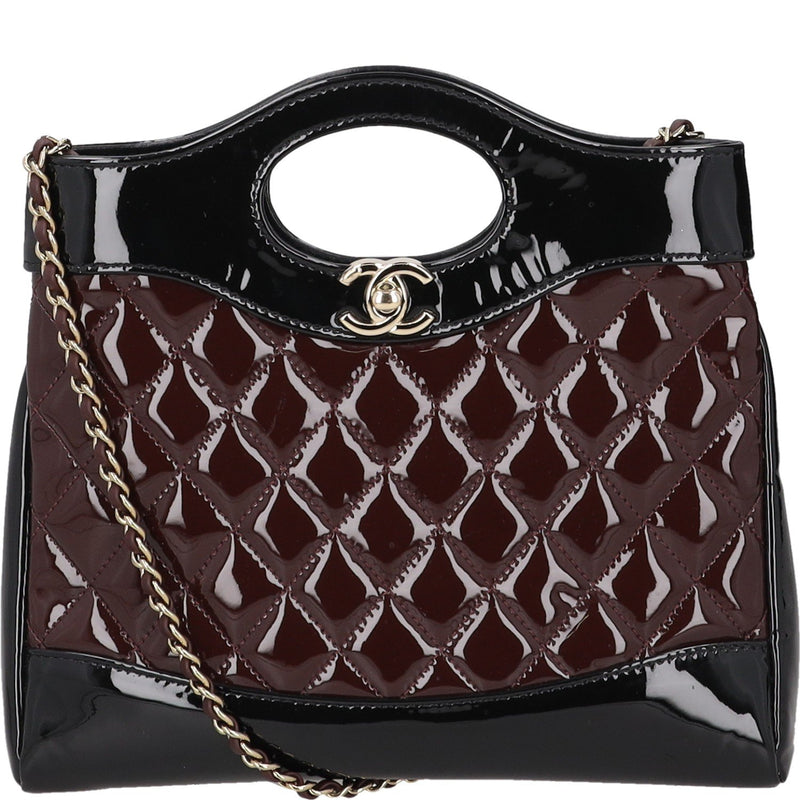 Chanel Burgundy and Black Patent Leather with Quilted Pattern Shoulder Bags