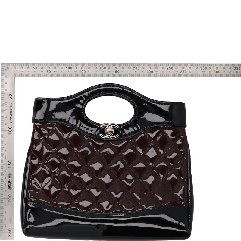 Chanel Burgundy and Black Patent Leather with Quilted Pattern Shoulder Bags