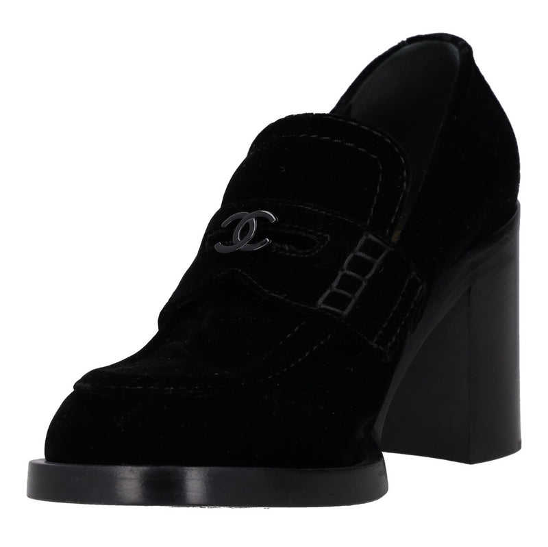 Chanel Velvet Block-Heel Loafer Pumps