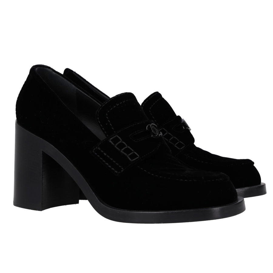 Chanel Velvet Block-Heel Loafer Pumps