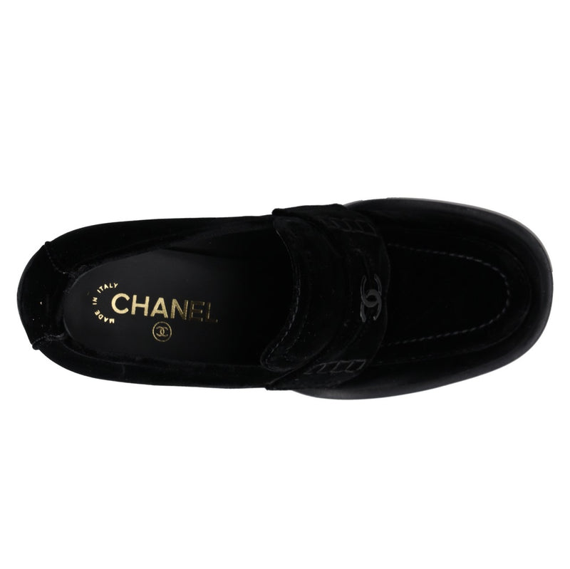 Chanel Velvet Block-Heel Loafer Pumps