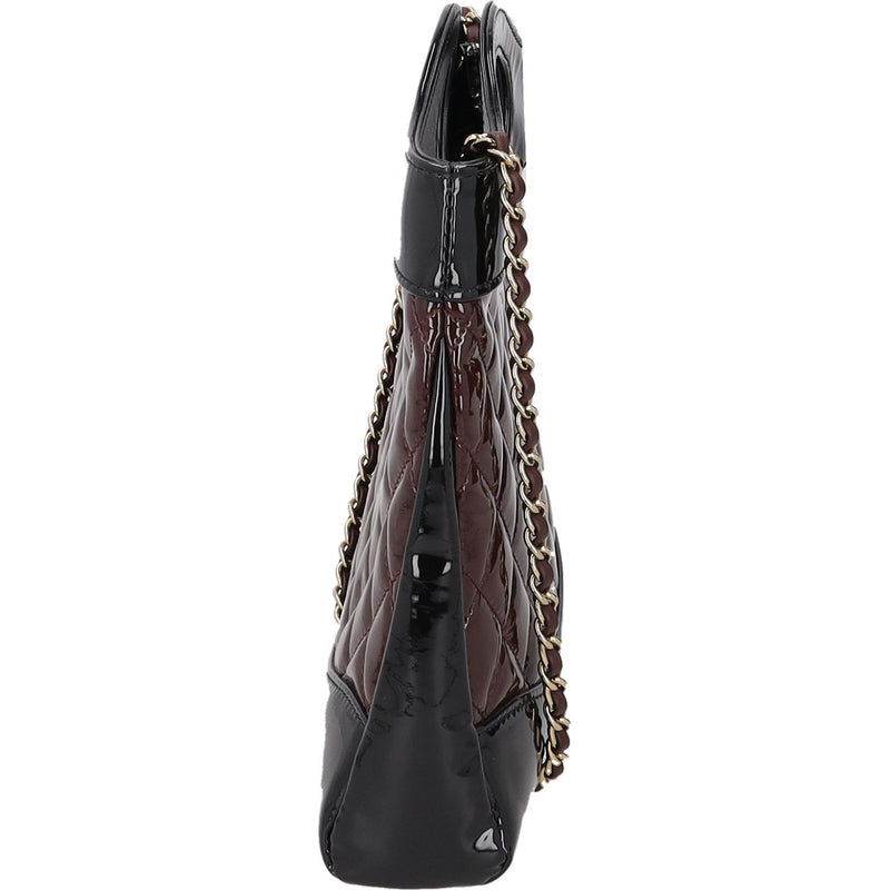 Chanel Burgundy and Black Patent Leather with Quilted Pattern Shoulder Bags