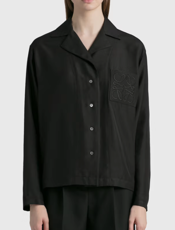 Loewe Anagram-Embroidered Long-sleeve Silk-blend Pyjama Shirt