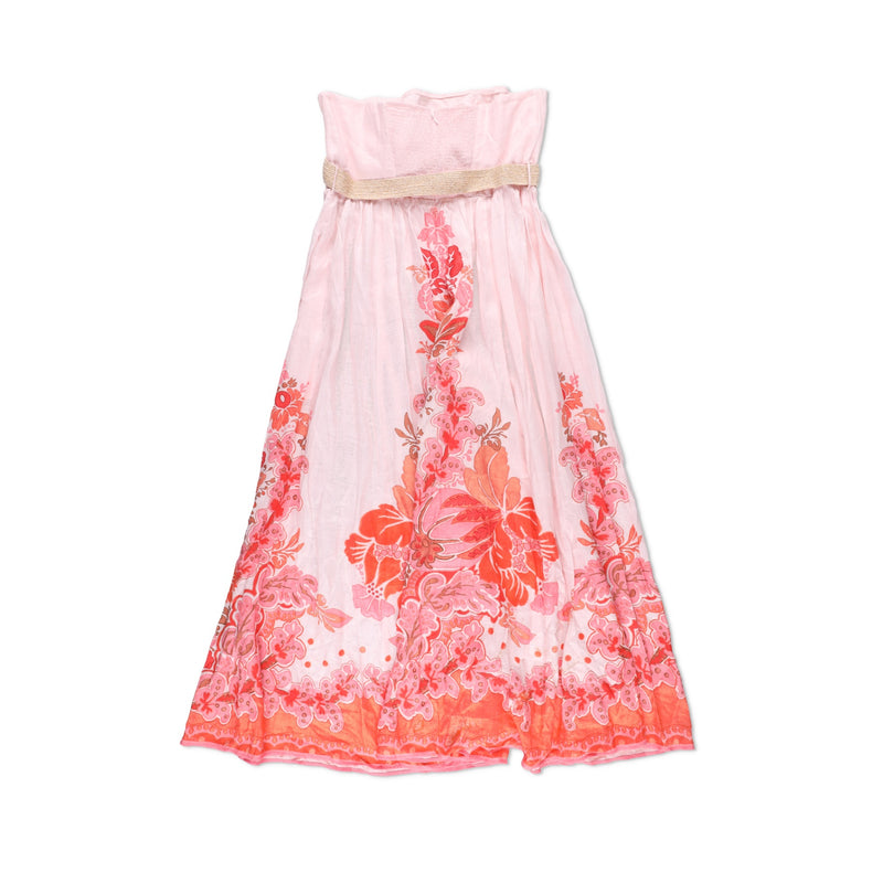 Zimmermann Strapless Belted Printed Linen Maxi Dress