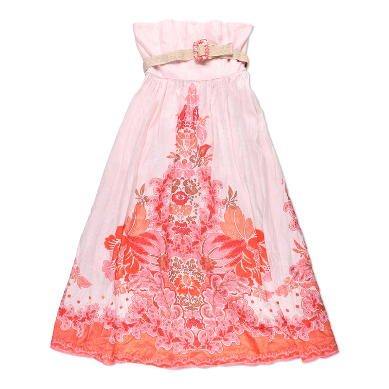 Zimmermann Strapless Belted Printed Linen Maxi Dress