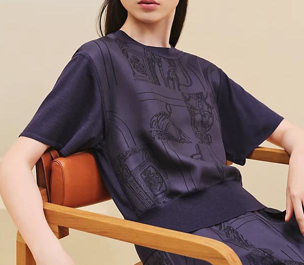 Hermès "En Desordre Finesse" Short-sleeve Twillaine Top & Cardigan