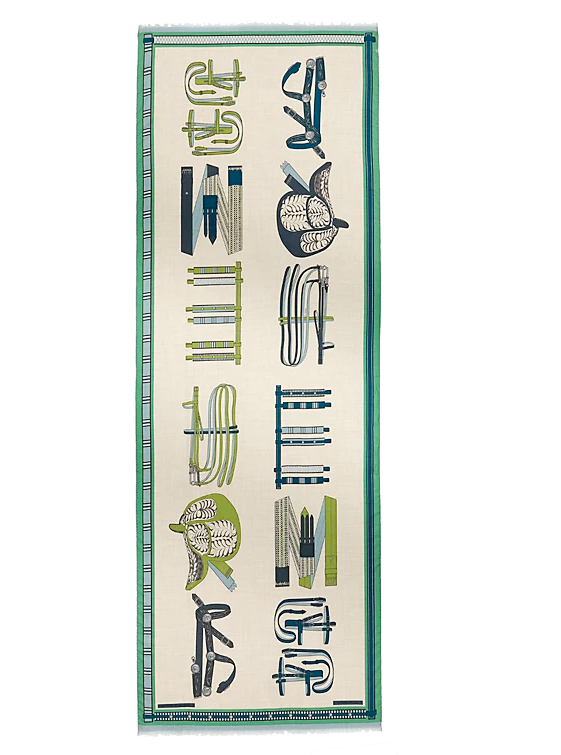 Hermès Lettres Equestres rectangle Scarf 180 x 83cms