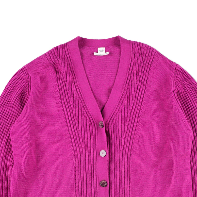 Hermès Textured Ribbed V-Neck 71 cms Long Cardigan