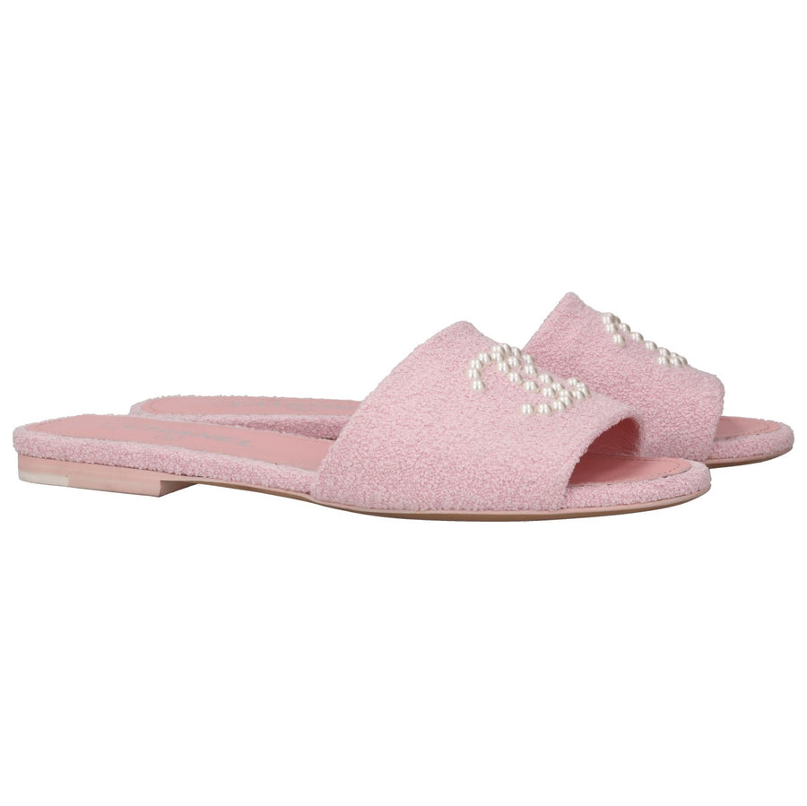 Chanel Pink Tweed Pearl CC Mules