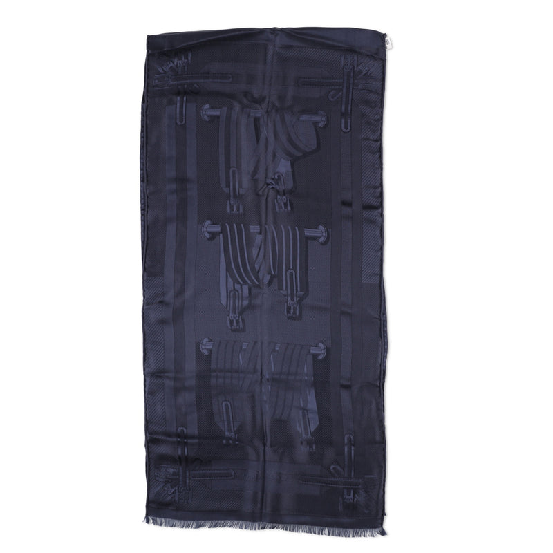 Hermès Blue Les Sangles Stole 180x43 cms