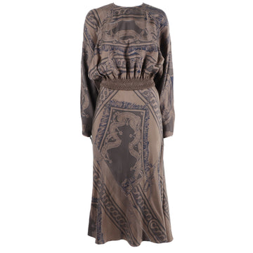 Hermès Printed Brown Silk Midi Dress