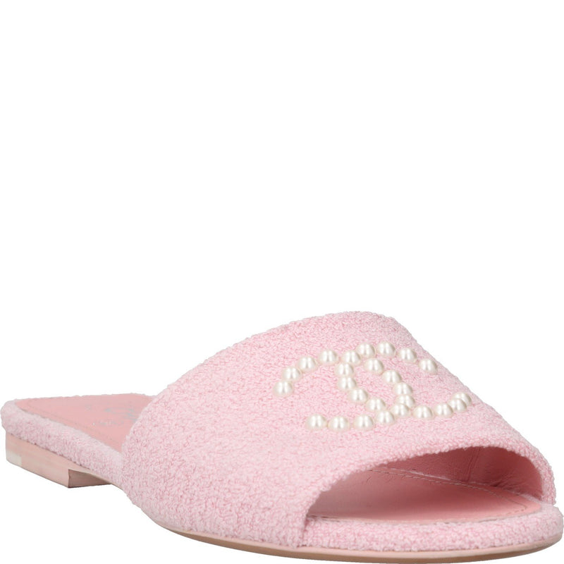 Chanel Pink Tweed Pearl CC Mules