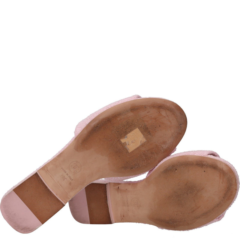 Chanel Pink Tweed Pearl CC Mules