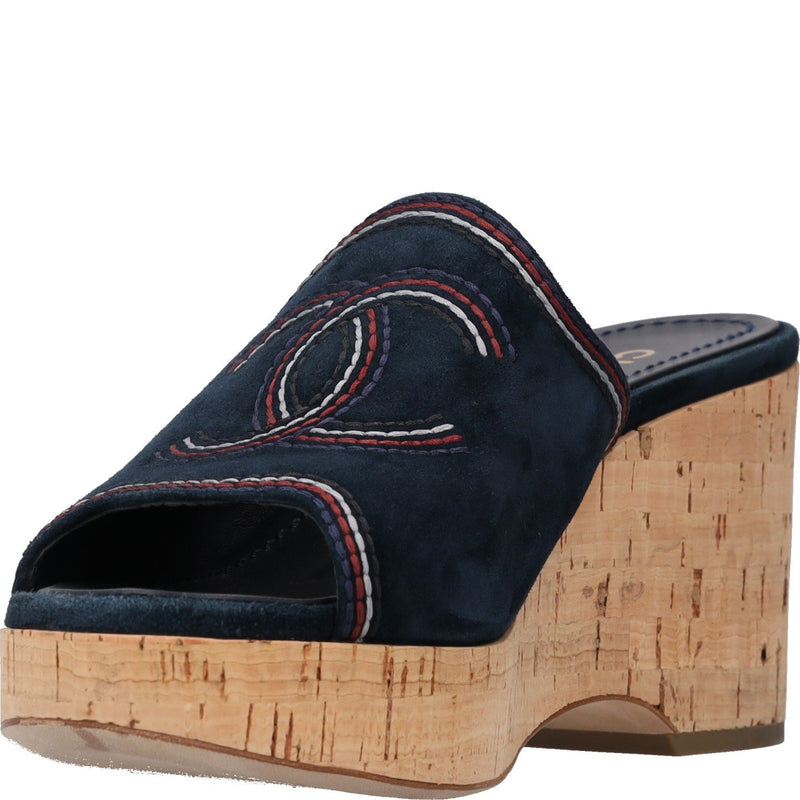 Chanel Interlocking CC Logo Suede Cork Wedge