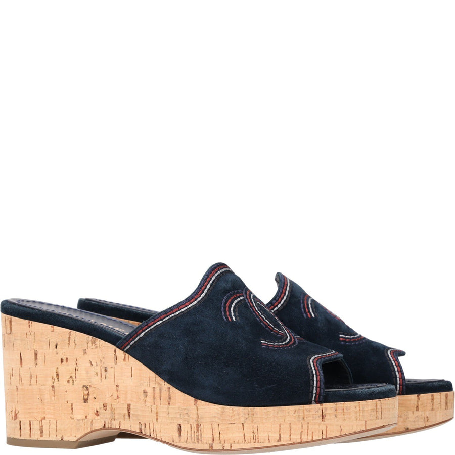 Chanel Interlocking CC Logo Suede Cork Wedge