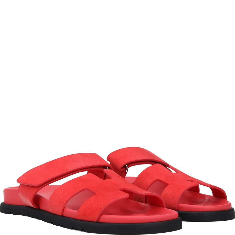 Hermes Chypre Rose Vermillon Sandals Pink Rubber And Fabric