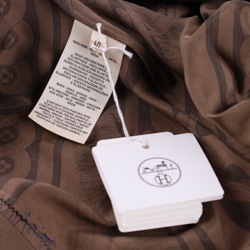 Hermès Printed Brown Silk Midi Dress