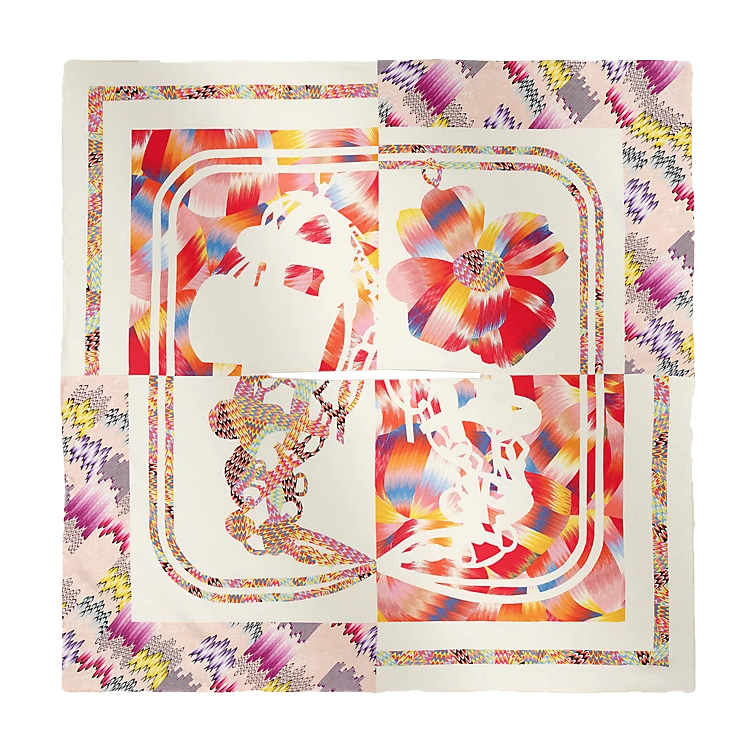 Hermès Brides De Gala Marble Silk Dossard Scarf Rose / Blanc Bleu