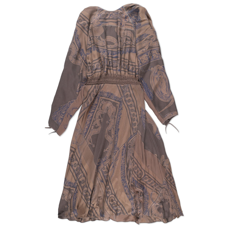 Hermès Printed Brown Silk Midi Dress