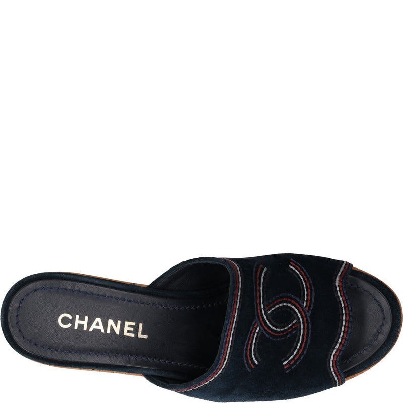 Chanel Interlocking CC Logo Suede Cork Wedge
