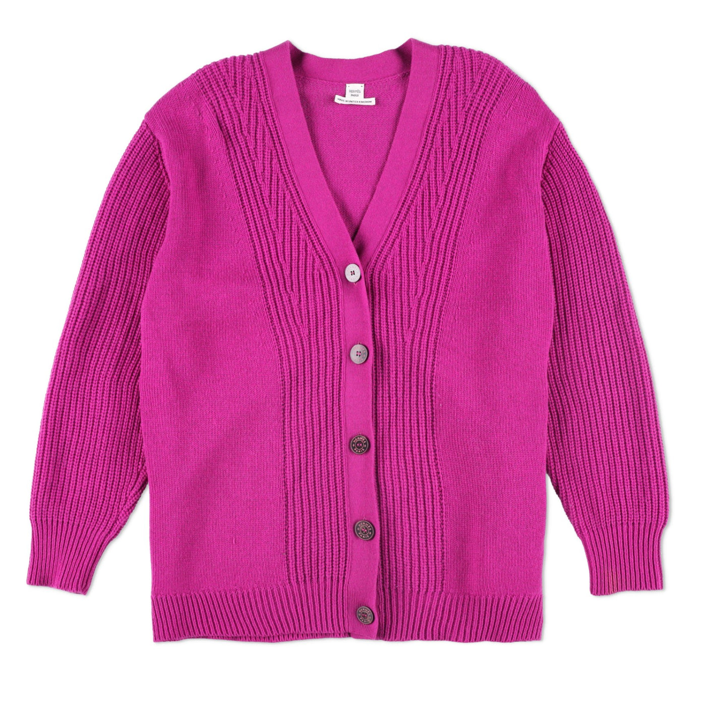 Hermès Textured Ribbed V-Neck 71 cms Long Cardigan