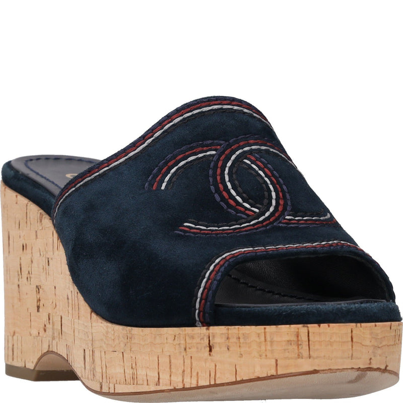 Chanel Interlocking CC Logo Suede Cork Wedge