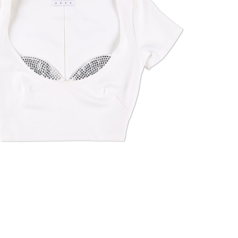AREA Crystal-embellished Jersey Crop Top