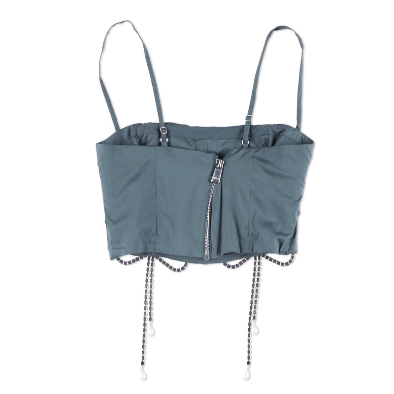 AREA Crystal Bow Ruched Crop Top