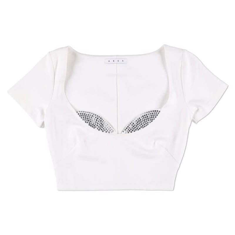 AREA Crystal-embellished Jersey Crop Top