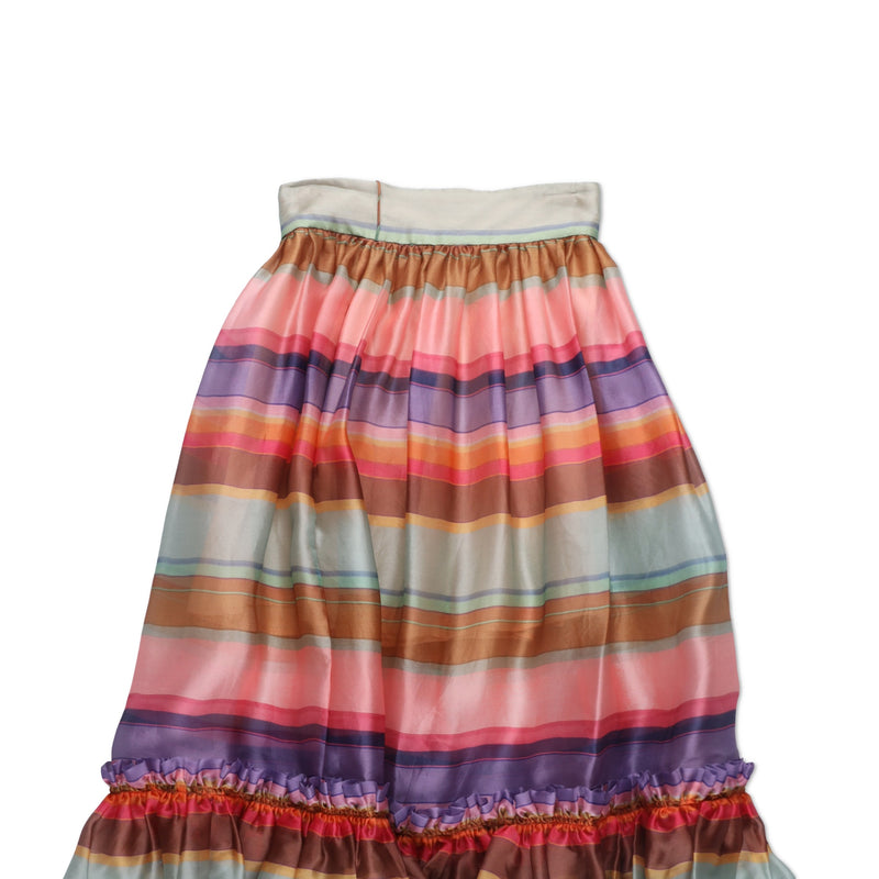 Zimmermann The Lovestruck Ruffled Striped Silk-organza Midi Skirt