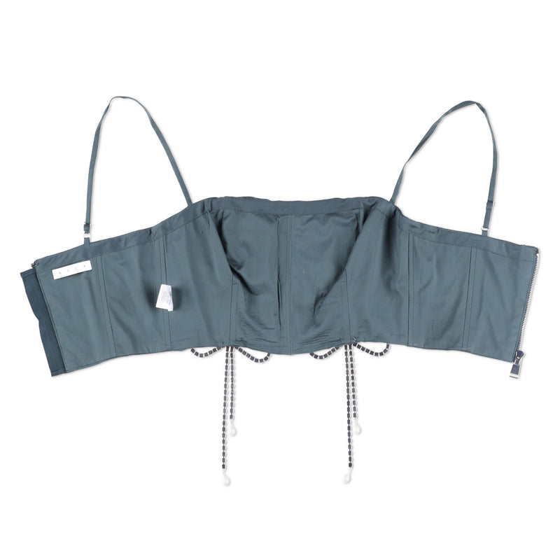 AREA Crystal Bow Ruched Crop Top
